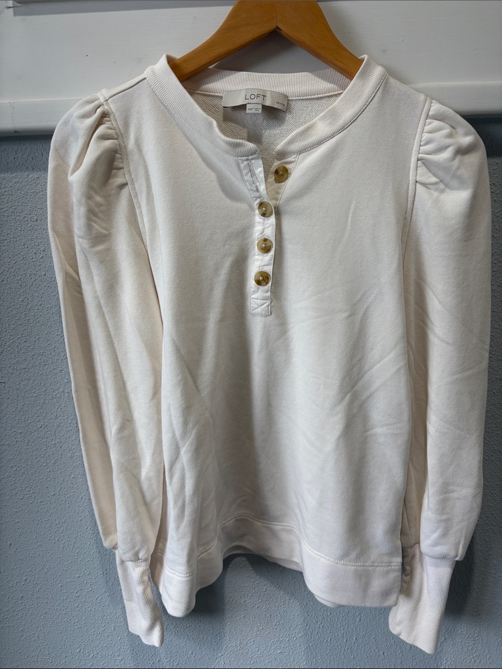 LOFT Cream Puff-Sleeve Henley Sweatshirt for